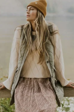 Fashion Dear-Lover Quilted Long Vest Jacket with Pockets Grass Green