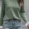 New Dear-Lover Seam Detail Lace Contrast Cuffs Raglan Sleeve Top Grass Green