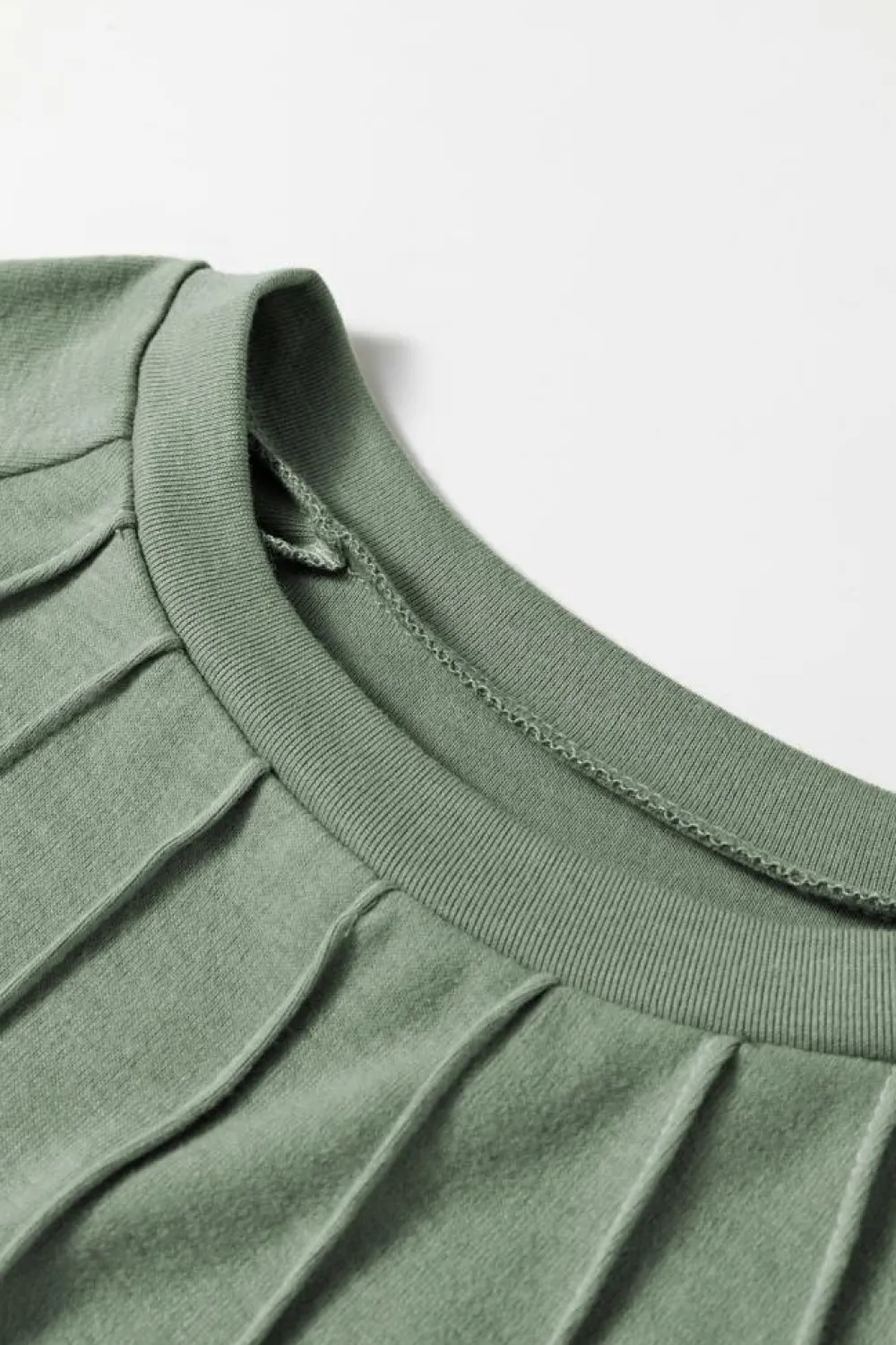 New Dear-Lover Seam Detail Lace Contrast Cuffs Raglan Sleeve Top Grass Green