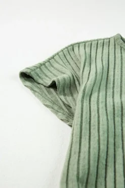 Best Dear-Lover Solid Color Ribbed Short Sleeve Wide Leg Jumpsuit Grass Green