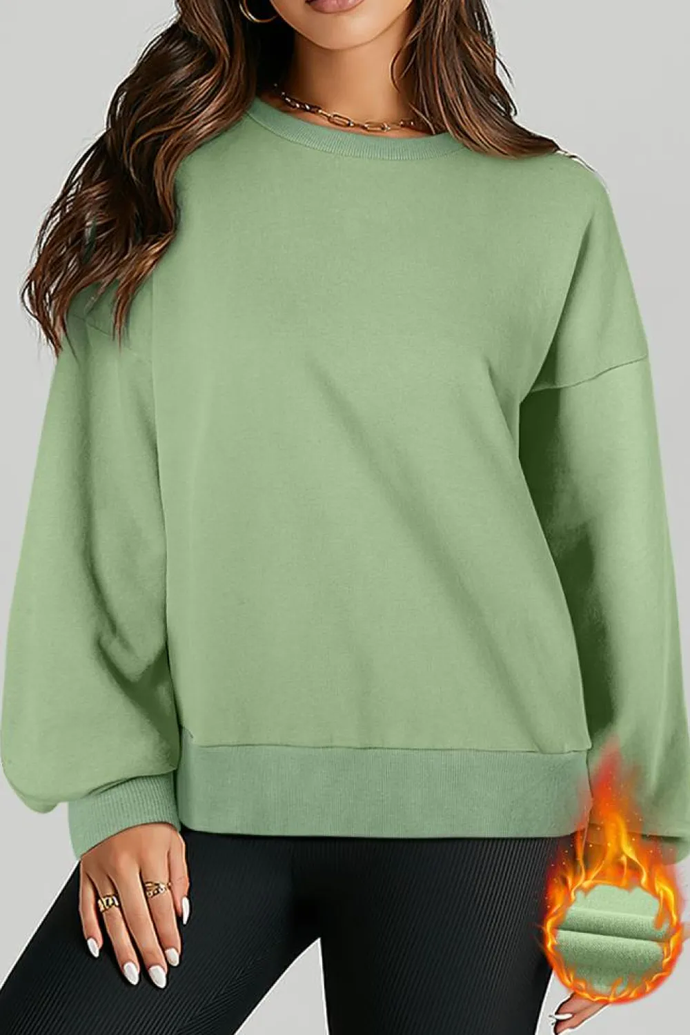 Discount Dear-Lover Solid Fleece Lined Drop Shoulder High Low Sweatshirt Grass Green