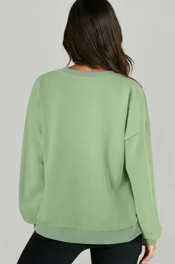 Discount Dear-Lover Solid Fleece Lined Drop Shoulder High Low Sweatshirt Grass Green