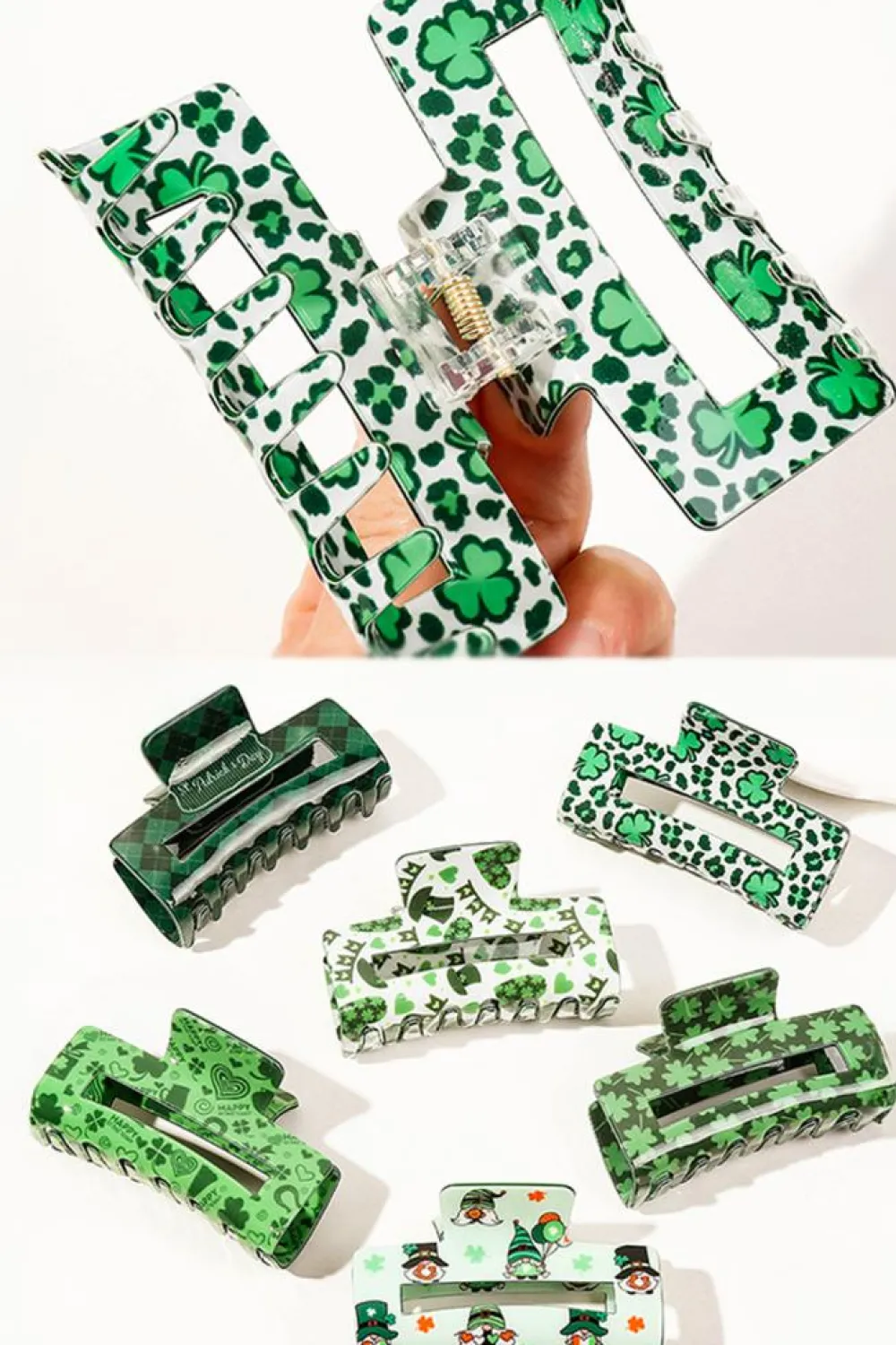 Outlet Dear-Lover St Patricks Clover Print Hollow Out Square Hair Clip Grass Green
