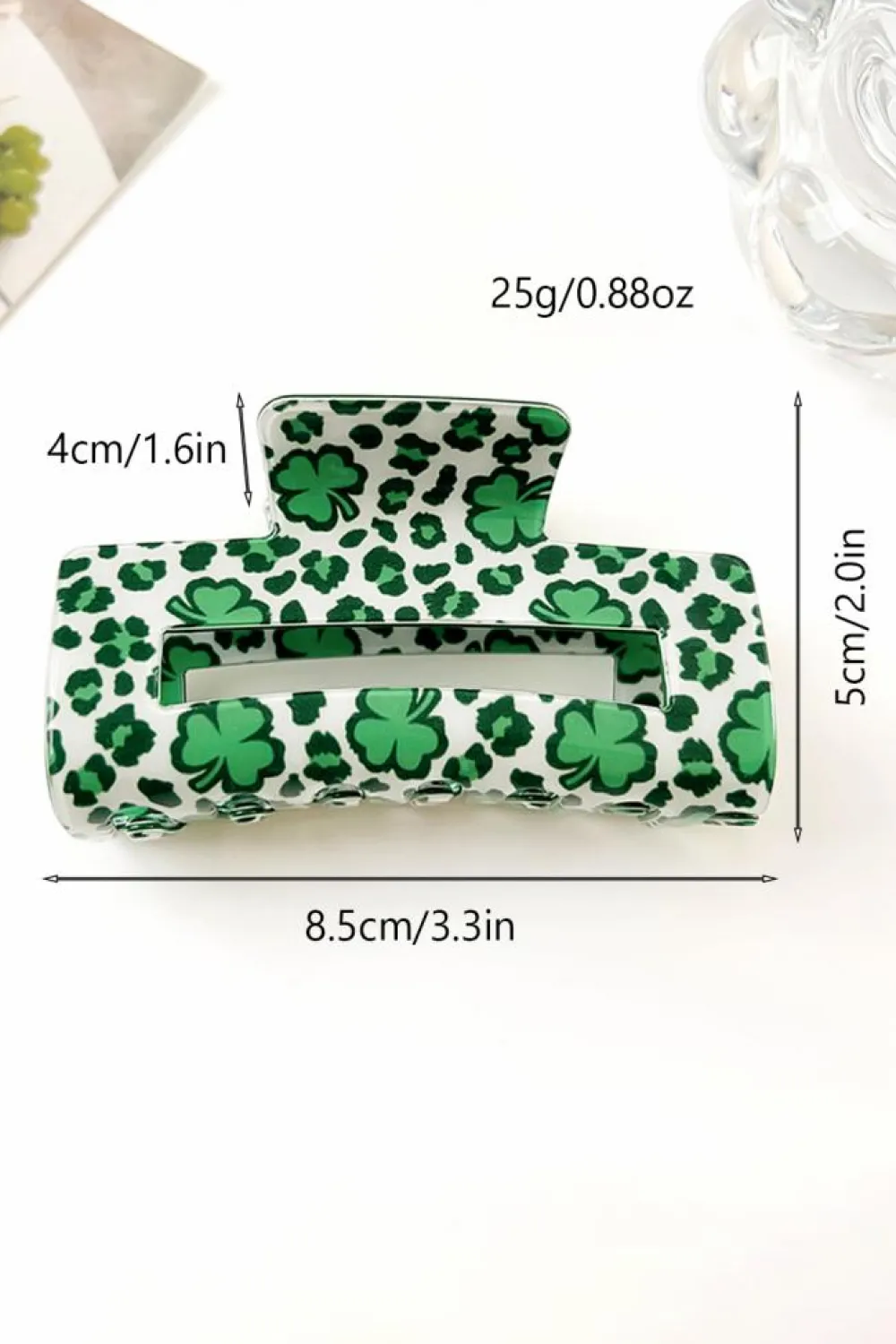 Outlet Dear-Lover St Patricks Clover Print Hollow Out Square Hair Clip Grass Green