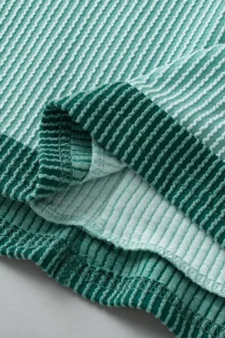 Fashion Dear-Lover Textured Contrast Trim Round Neck T Shirt Grass Green