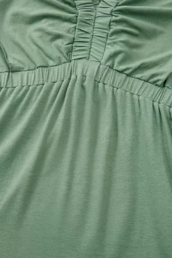 Best Dear-Lover Textured V Neck Flutter Sleeve Ruffled Maxi Dress Grass Green