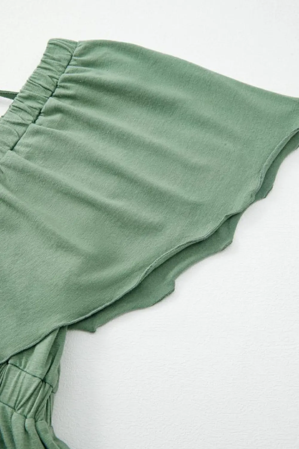 Best Dear-Lover Textured V Neck Flutter Sleeve Ruffled Maxi Dress Grass Green