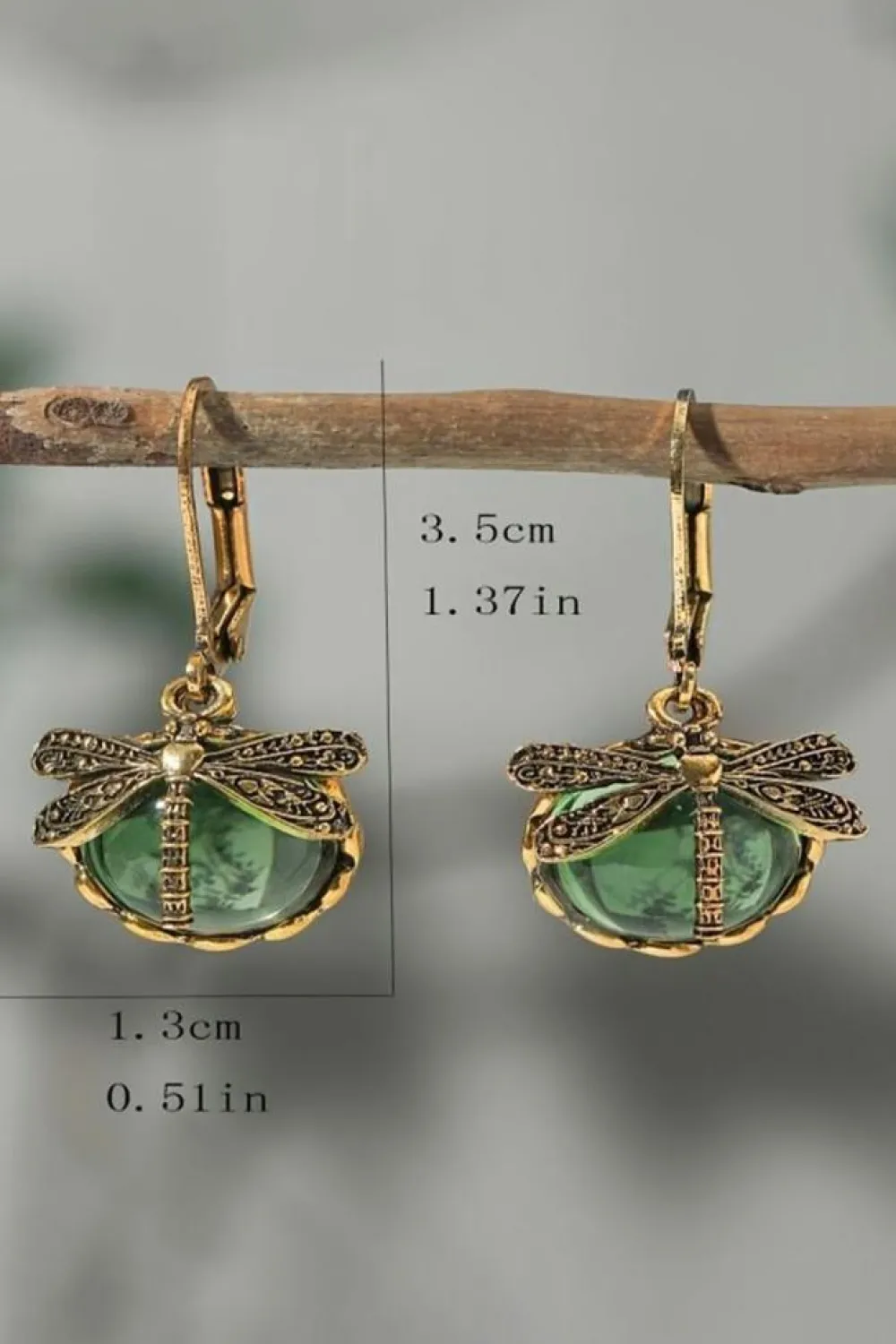 Sale Dear-Lover Vintage Dragonfly Crystal Pendant Earrings Grass Green