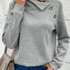 Outlet Dear-Lover Asymmetric Buttons Detail High Neck Textured Sweatshirt Gray