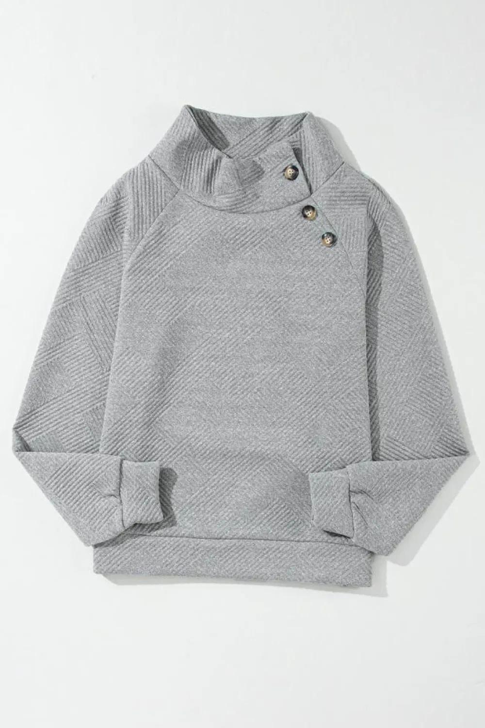 Outlet Dear-Lover Asymmetric Buttons Detail High Neck Textured Sweatshirt Gray