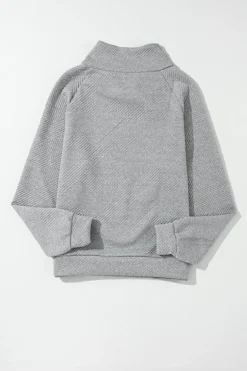 Outlet Dear-Lover Asymmetric Buttons Detail High Neck Textured Sweatshirt Gray