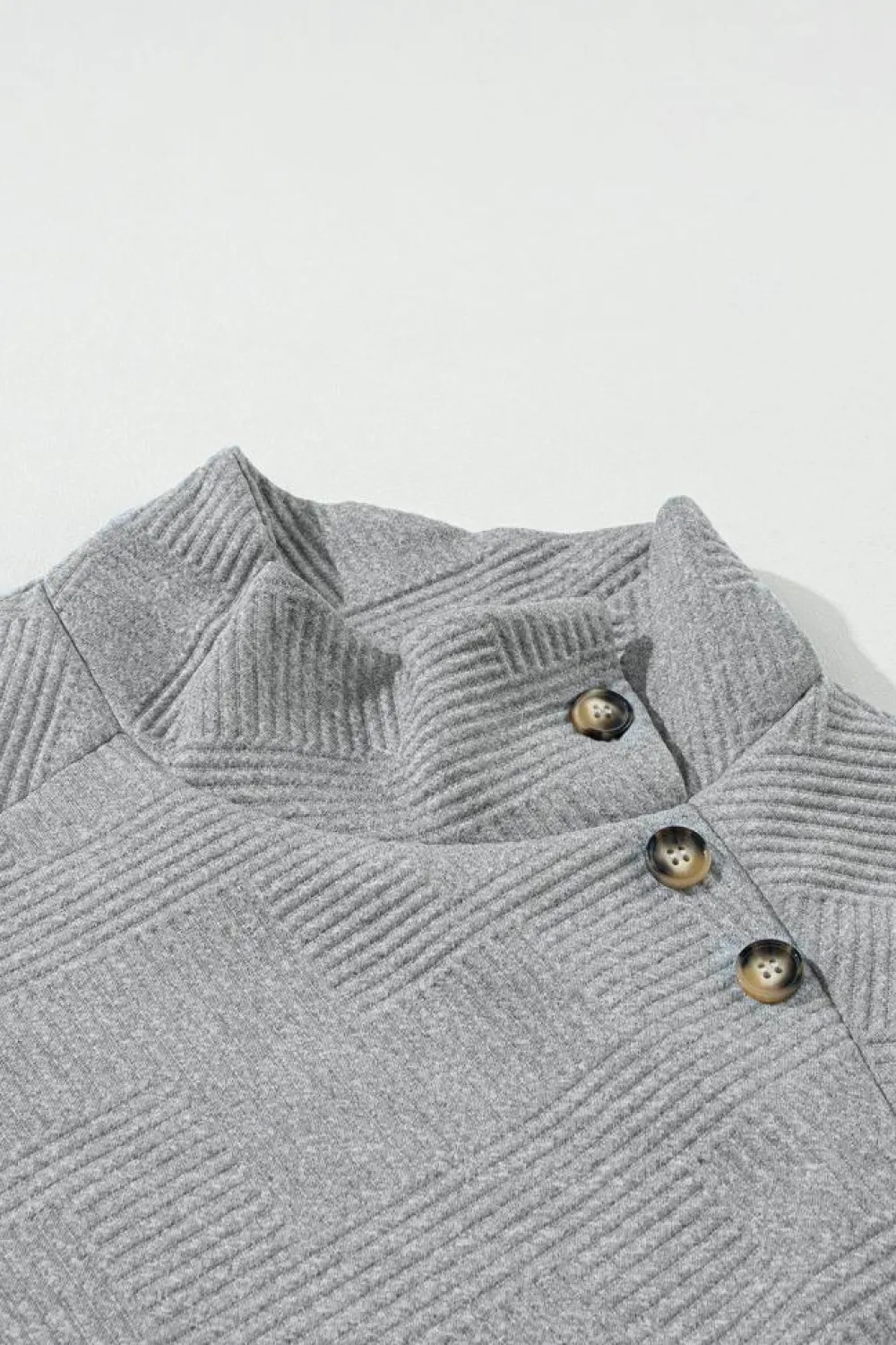 Outlet Dear-Lover Asymmetric Buttons Detail High Neck Textured Sweatshirt Gray
