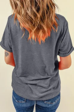 Sale Dear-Lover Baseball Heart Shape Print Crew Neck T Shirt Gray