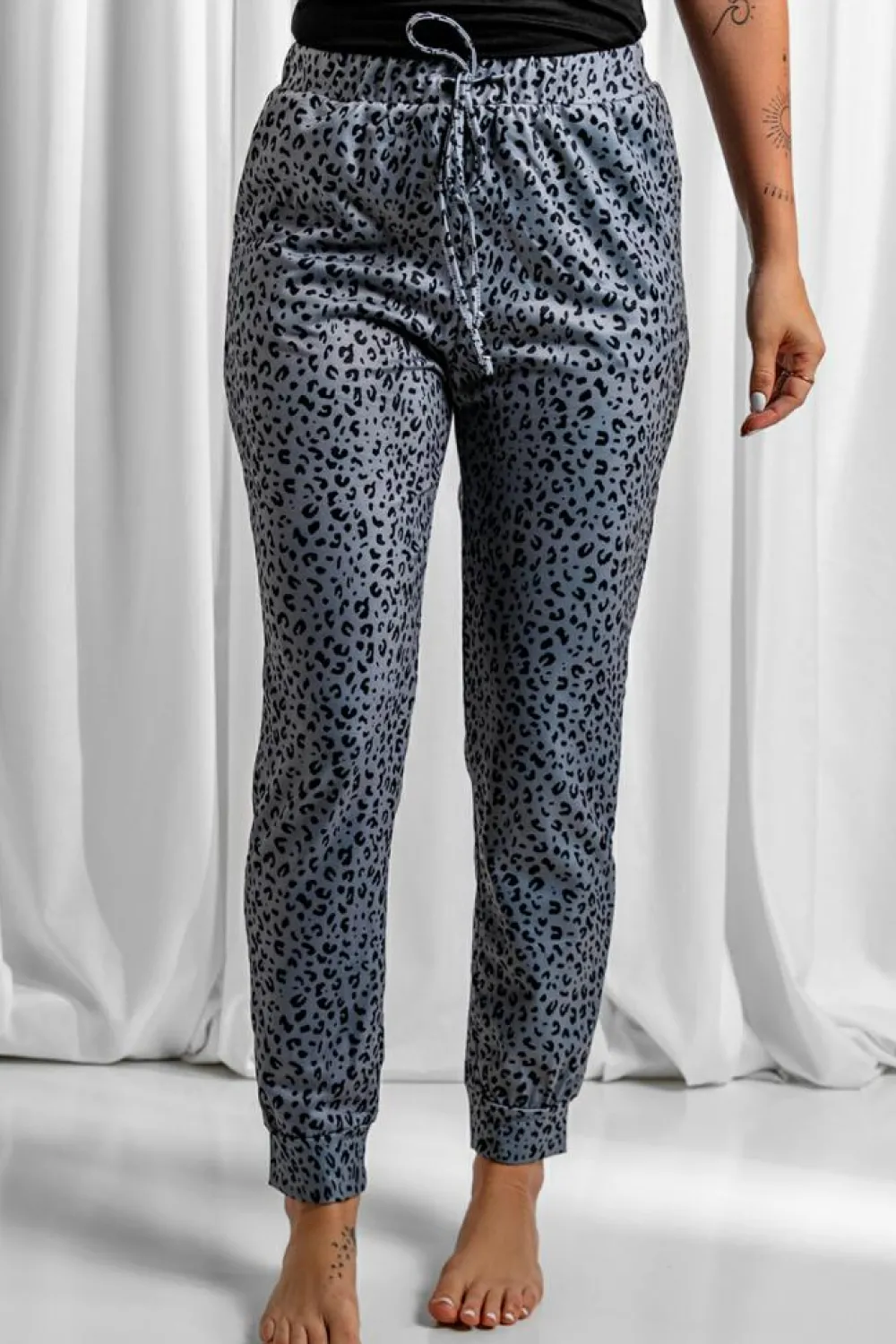 Hot Dear-Lover Breezy Leopard Joggers Gray