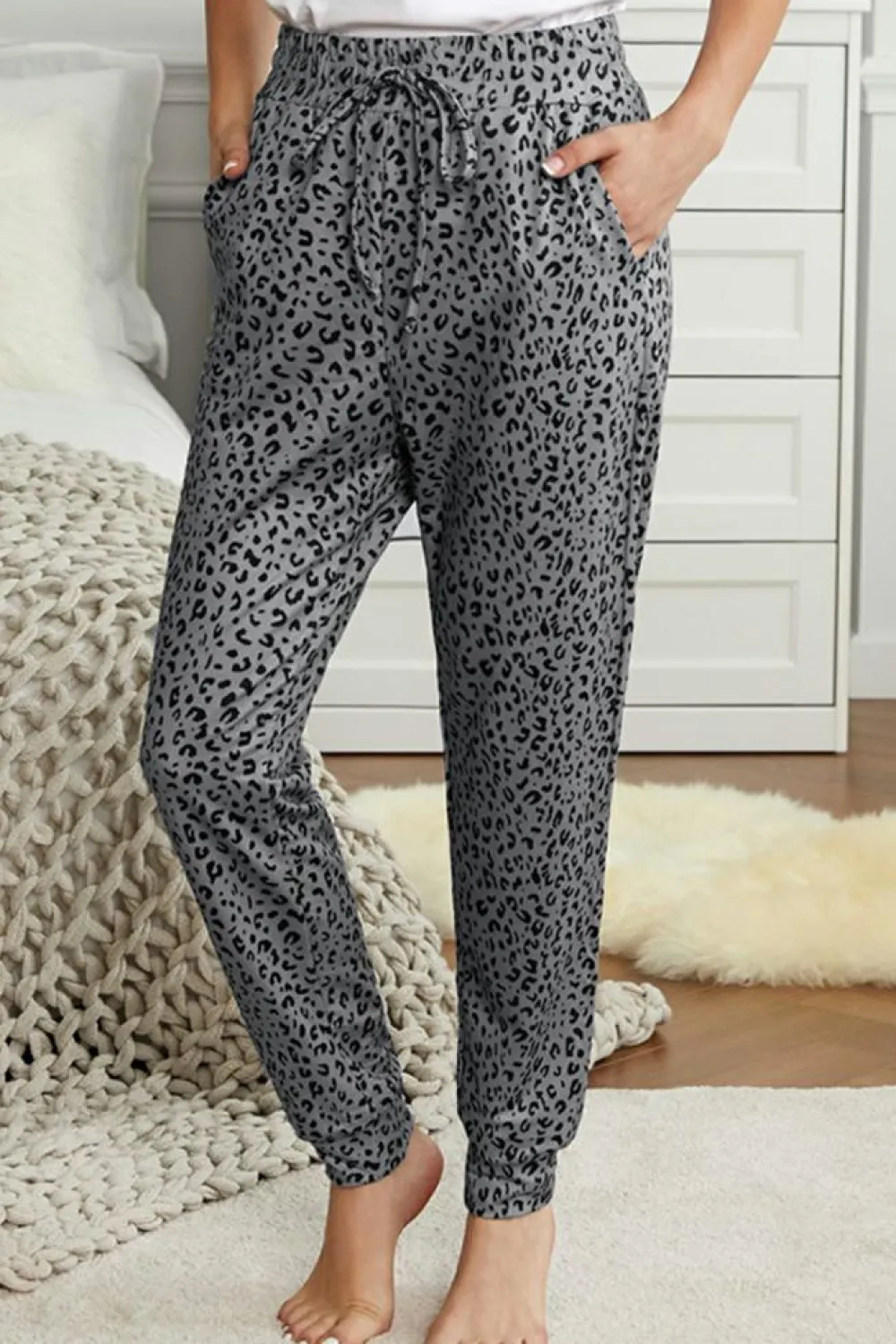 Hot Dear-Lover Breezy Leopard Joggers Gray