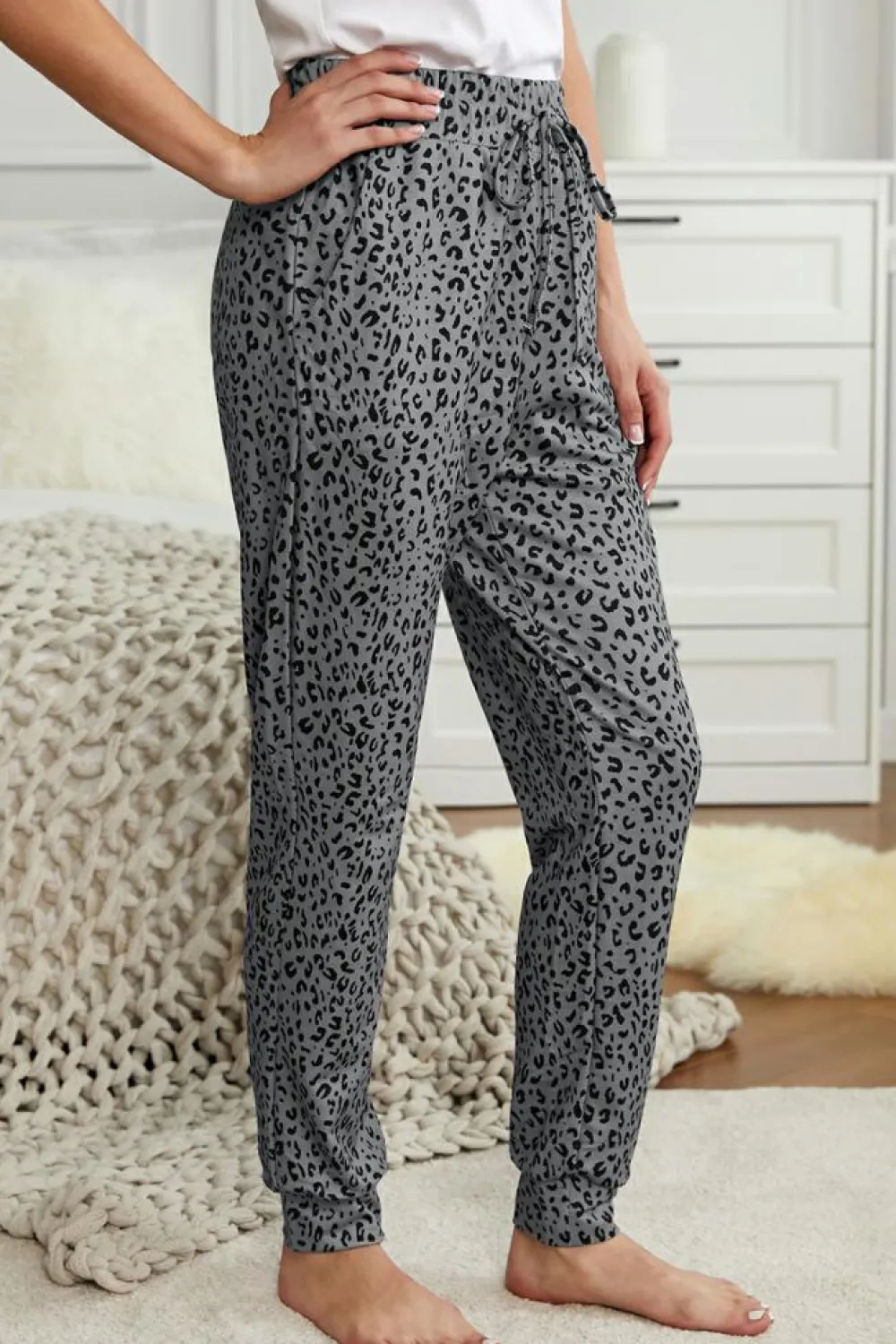 Hot Dear-Lover Breezy Leopard Joggers Gray