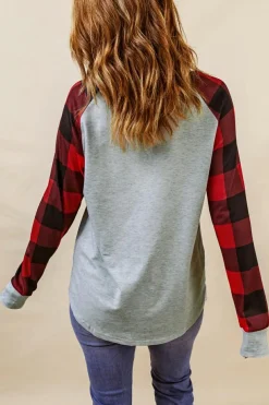 New Dear-Lover Buffalo Plaid Long Sleeve Sweatshirt Gray