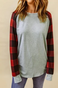 New Dear-Lover Buffalo Plaid Long Sleeve Sweatshirt Gray