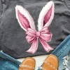 Best Dear-Lover Bunny Ear Bow Printed Easter Fashion T Shirt Gray