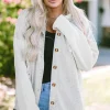Hot Dear-Lover Button Up Contrast Knitted Sleeves Hooded Jacket Gray