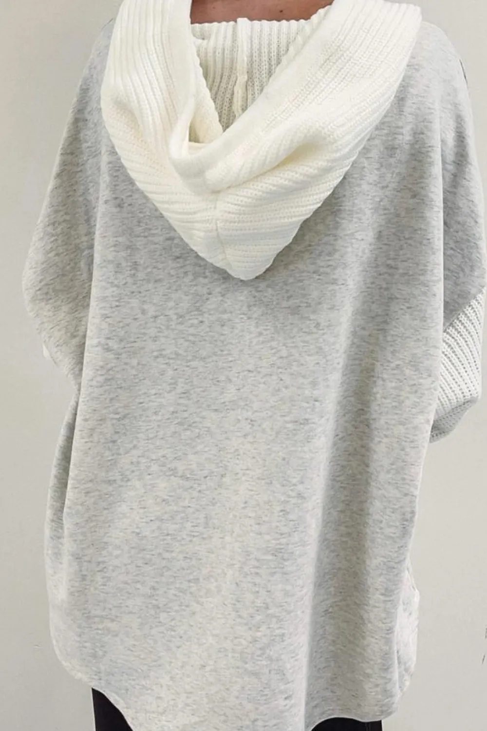 Hot Dear-Lover Button Up Contrast Knitted Sleeves Hooded Jacket Gray