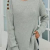 Online Dear-Lover Buttoned Drop Shoulder Oversized Sweater Gray