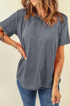Discount Dear-Lover Casual Plain Crew Neck Tee Gray