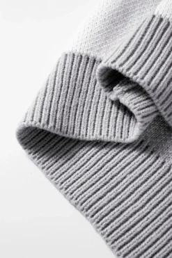 Sale Dear-Lover Checkered Bishop Sleeve Sweater Gray