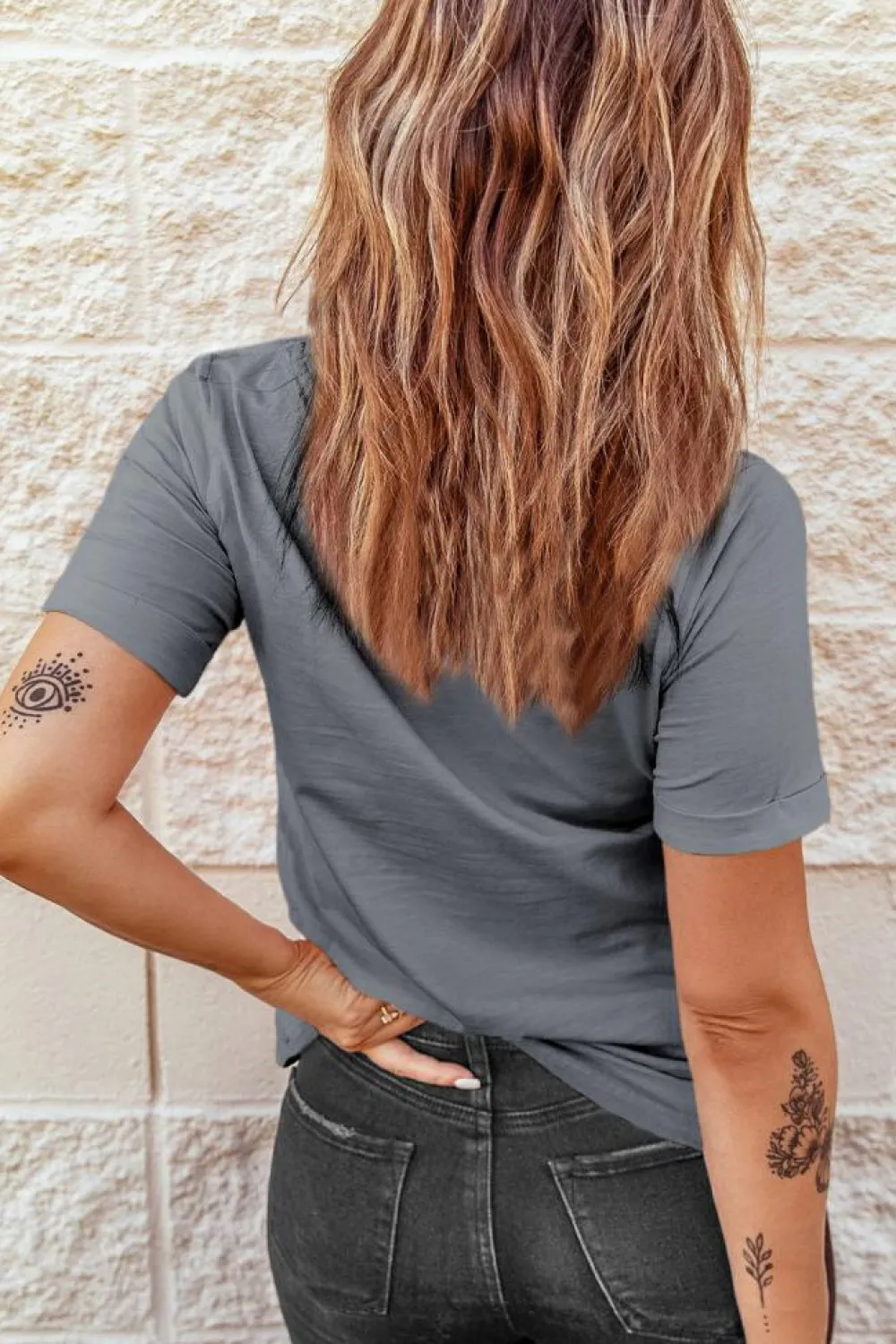 Outlet Dear-Lover Checkered Bow Crawfish Printed Summer Tee Gray