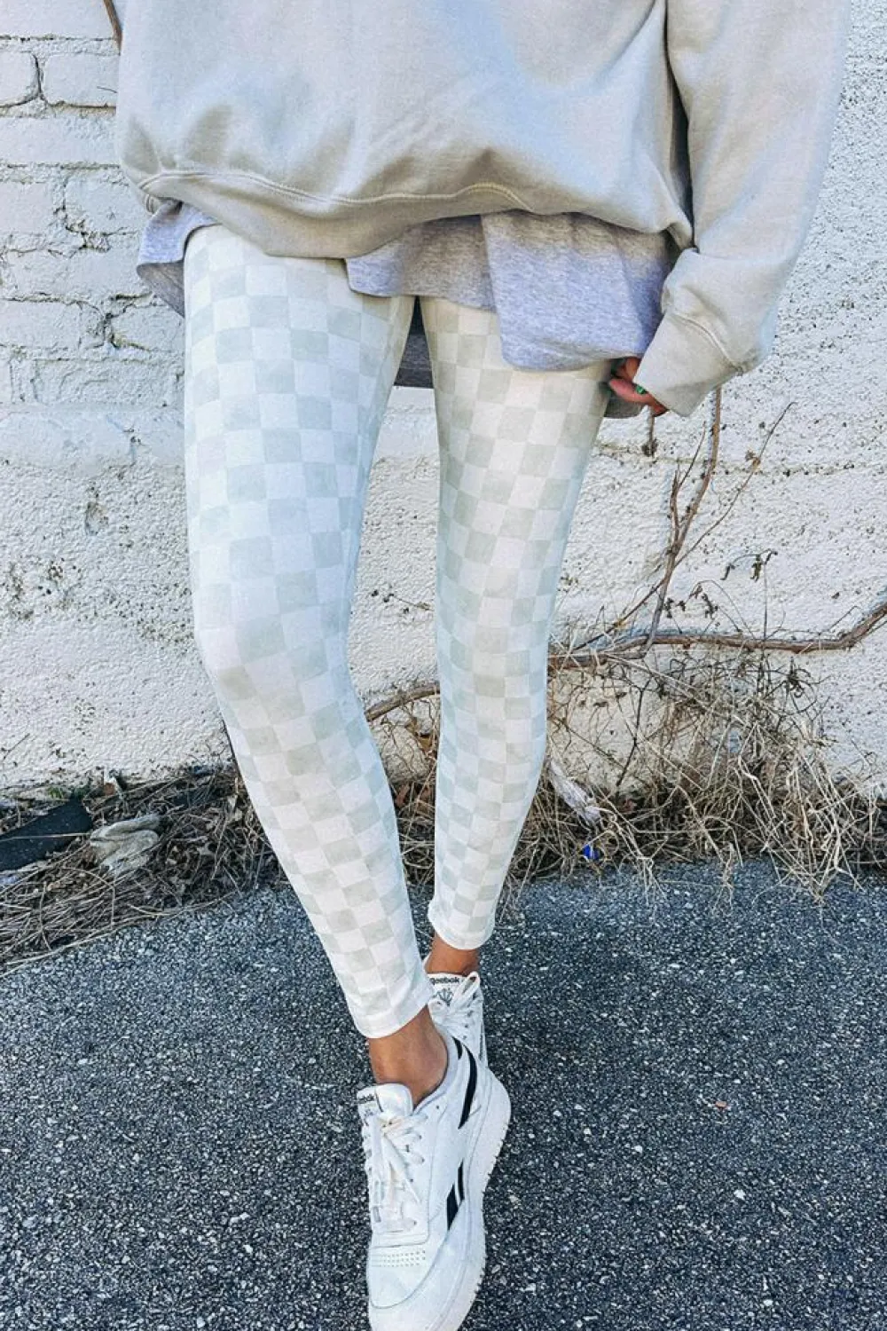 Outlet Dear-Lover Checkered Pattern High Waist Skinny Leggings Gray