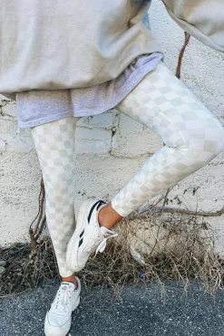 Outlet Dear-Lover Checkered Pattern High Waist Skinny Leggings Gray