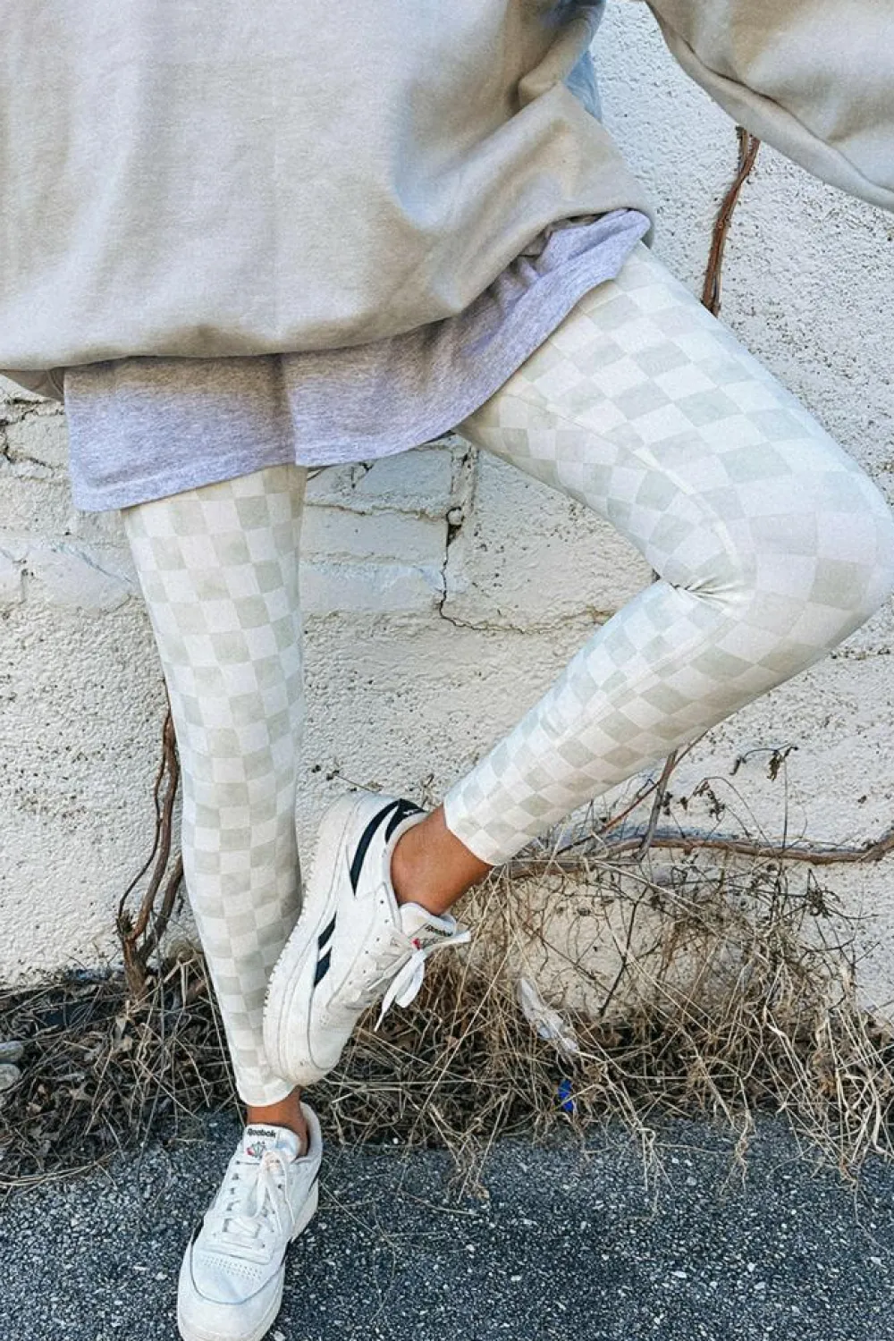 Outlet Dear-Lover Checkered Pattern High Waist Skinny Leggings Gray