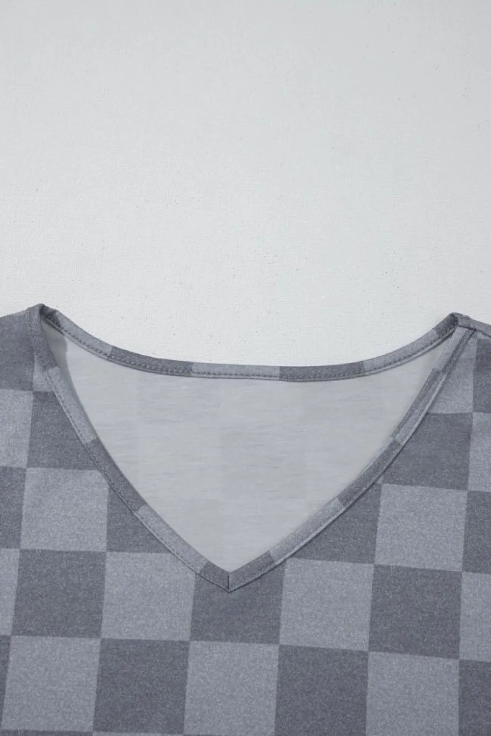 Discount Dear-Lover Checkered V Neck Tee Drawstring Shorts Lounge Set Gray