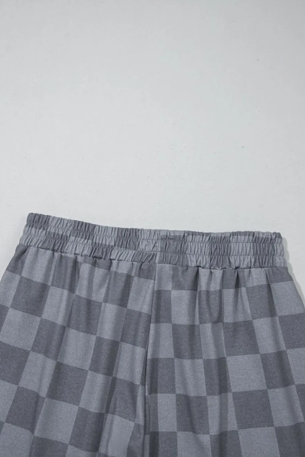 Discount Dear-Lover Checkered V Neck Tee Drawstring Shorts Lounge Set Gray