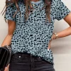 Best Dear-Lover Cheetah Print O-neck Short Sleeve T Shirt Gray