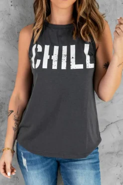 Outlet Dear-Lover CHILL Graphic Print Tank Top Gray