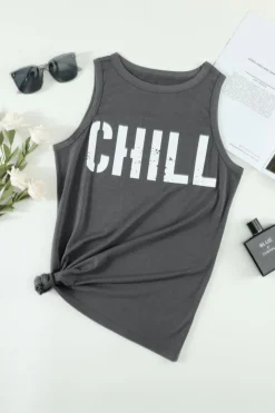 Outlet Dear-Lover CHILL Graphic Print Tank Top Gray