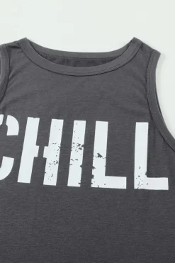 Outlet Dear-Lover CHILL Graphic Print Tank Top Gray