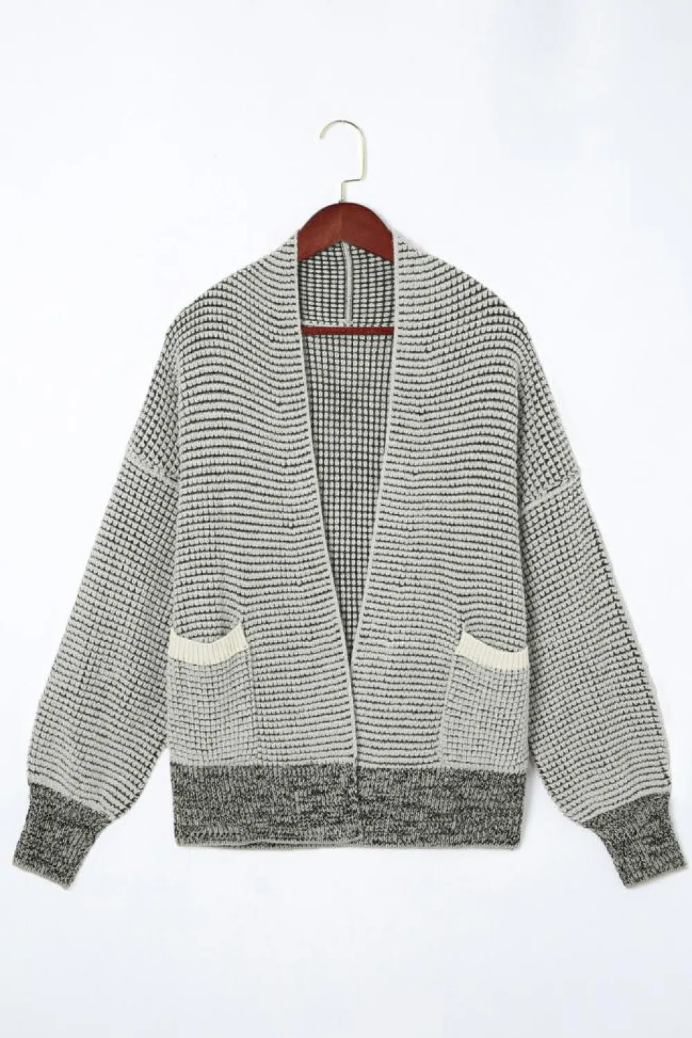 Clearance Dear-Lover Chunky Waffle Knit Oversized Collar Cardigan Gray