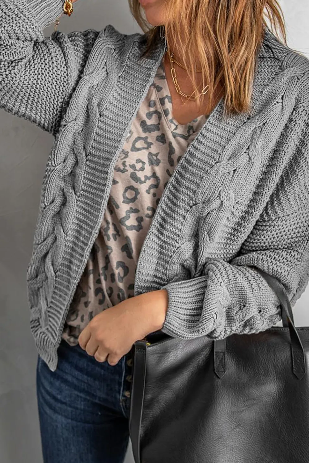 Discount Dear-Lover Chunky Wide Long Sleeve Knit Cardigan Gray