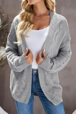 Discount Dear-Lover Chunky Wide Long Sleeve Knit Cardigan Gray