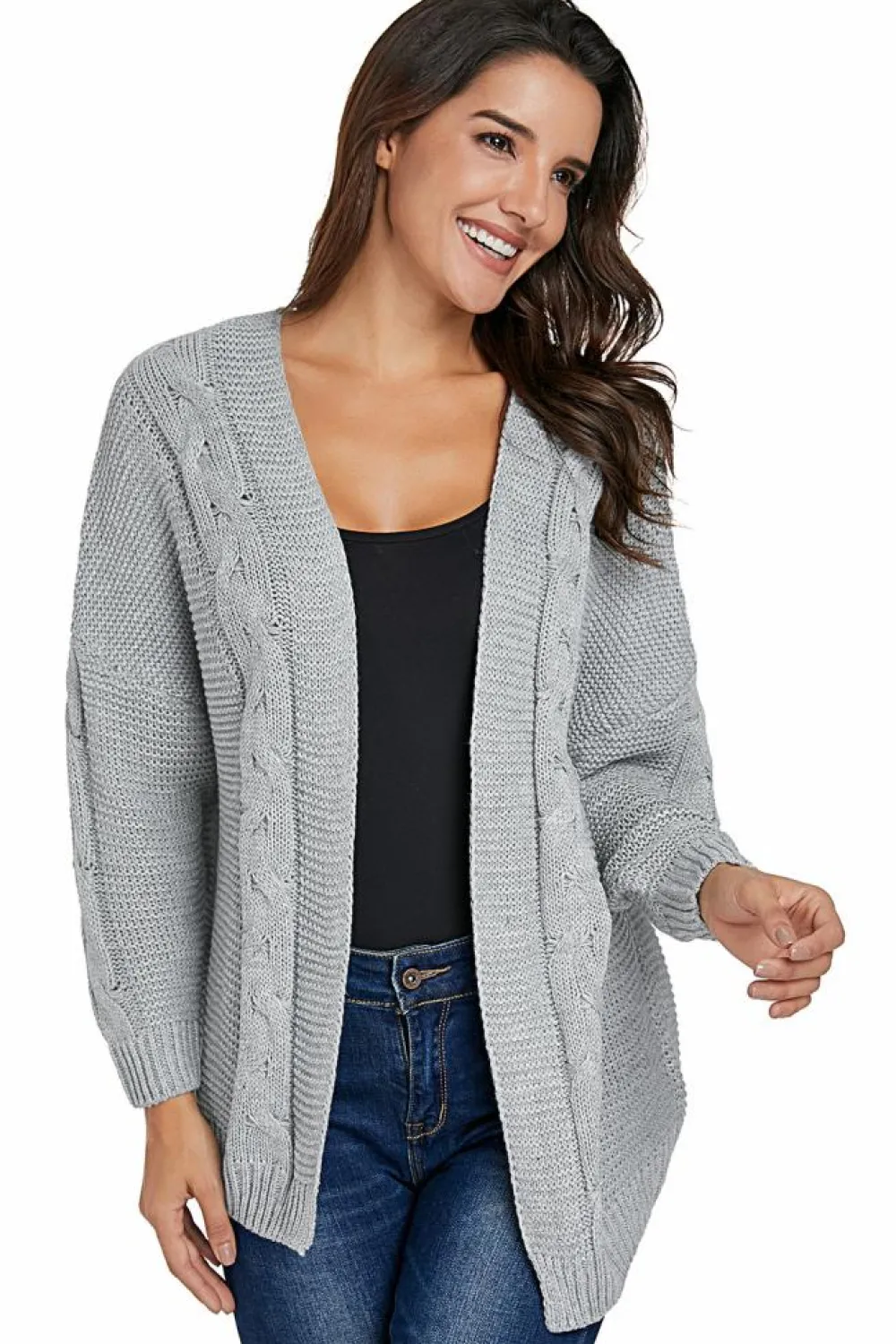 Discount Dear-Lover Chunky Wide Long Sleeve Knit Cardigan Gray