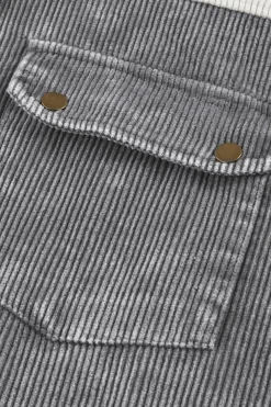 Best Dear-Lover Gray Color Block Button Down Hooded Corduroy Jacket Gray-2