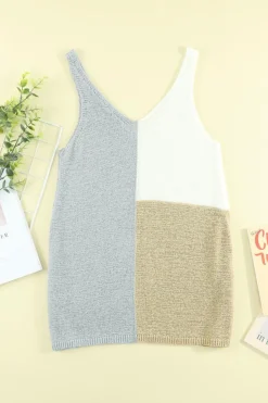 Online Dear-Lover Color Block Knitted Tank Top Gray