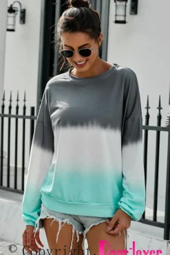 Sale Dear-Lover Color Block Tie Dye Pullover Sweatshirt Gray