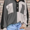 Online Dear-Lover Colorblock Ribbed Collared Oversized Sweatshirt Gray