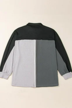 Online Dear-Lover Colorblock Ribbed Collared Oversized Sweatshirt Gray
