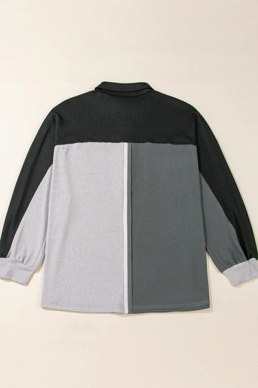 Online Dear-Lover Colorblock Ribbed Collared Oversized Sweatshirt Gray