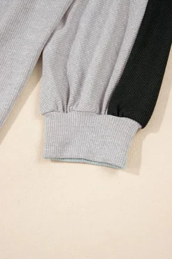 Online Dear-Lover Colorblock Ribbed Collared Oversized Sweatshirt Gray