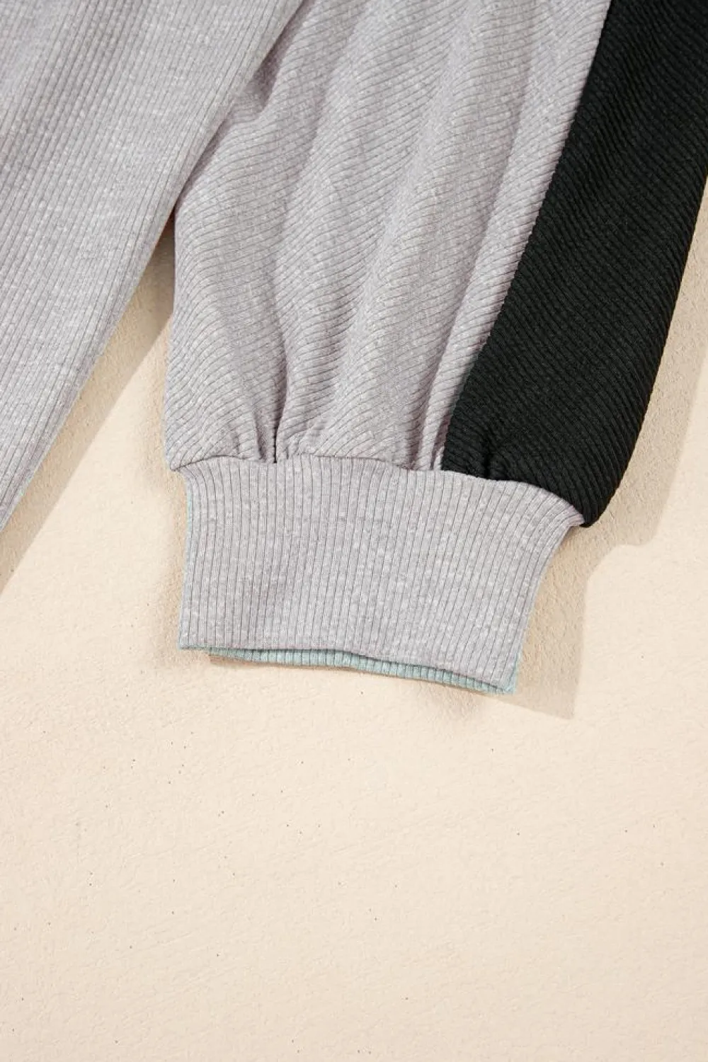 Online Dear-Lover Colorblock Ribbed Collared Oversized Sweatshirt Gray